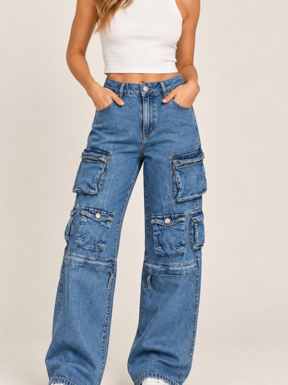 Garage Denim Multi Pocket Cargo Jeans Size 0/24 Y2K Wide Leg Utility